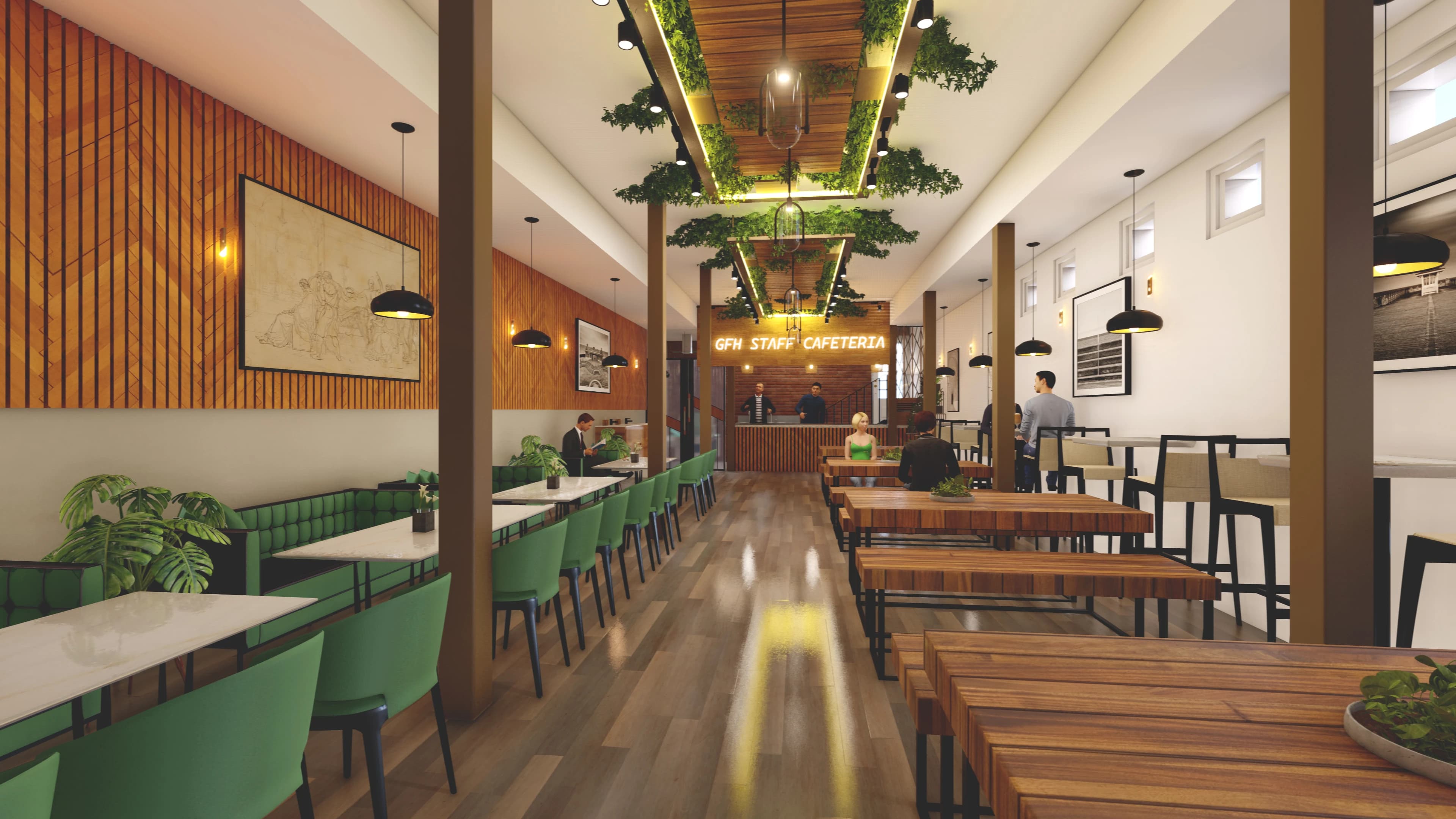 Galle Face Hotel Cafeteria — Interior 3D Render — interior 3D render, biophilic design, Colombo, Sri Lanka